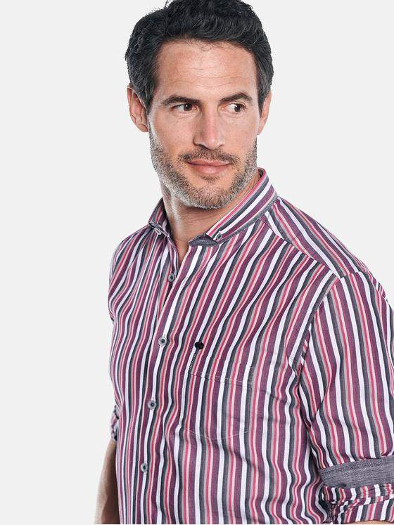 engbers Herren Modisches Langarmhemd mit trendigen Multi-Color-Streifen Bordeaux 30030
