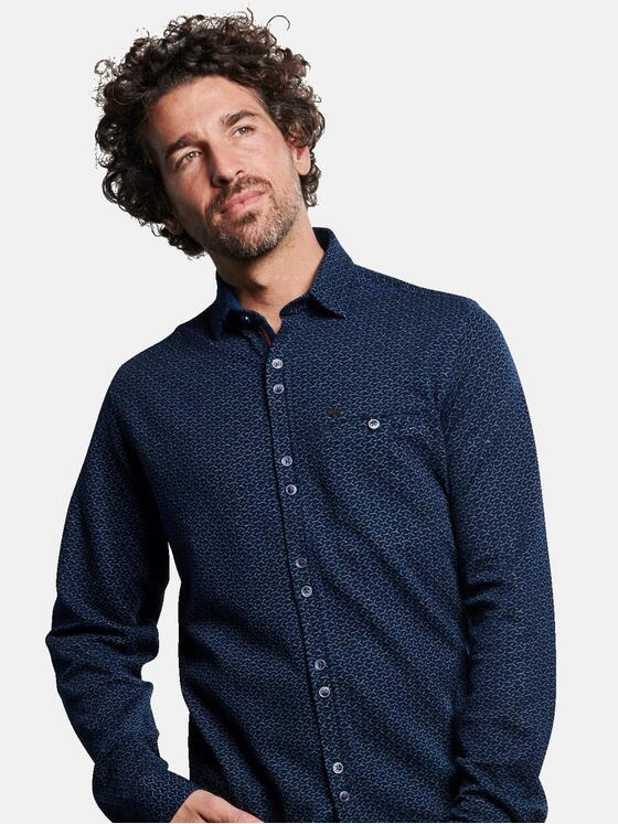 engbers Herren Langarm-Hemd gemustert Marineblau 32466