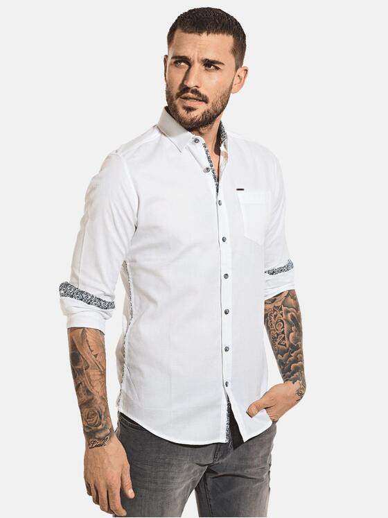 emilio adani Herren Unifarbenes Hemd mit Kontrastdetails Weiß 30544