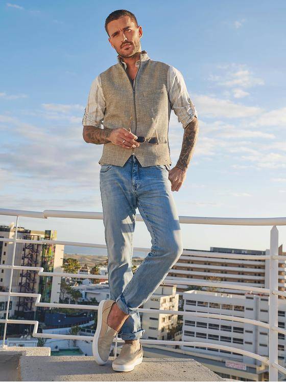 emilio adani Herren Sakko-Weste mit Zipper Beige 34609