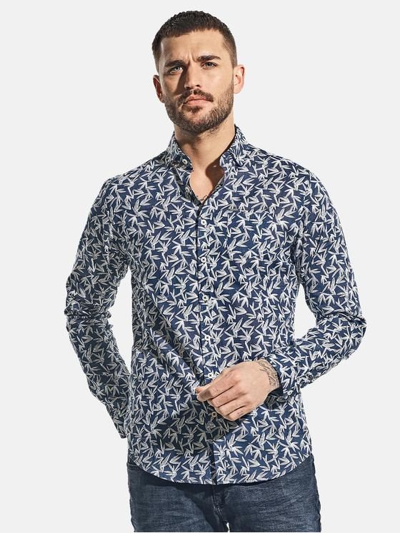 emilio adani Herren All-Over-Print-Hemd Blau 31328
