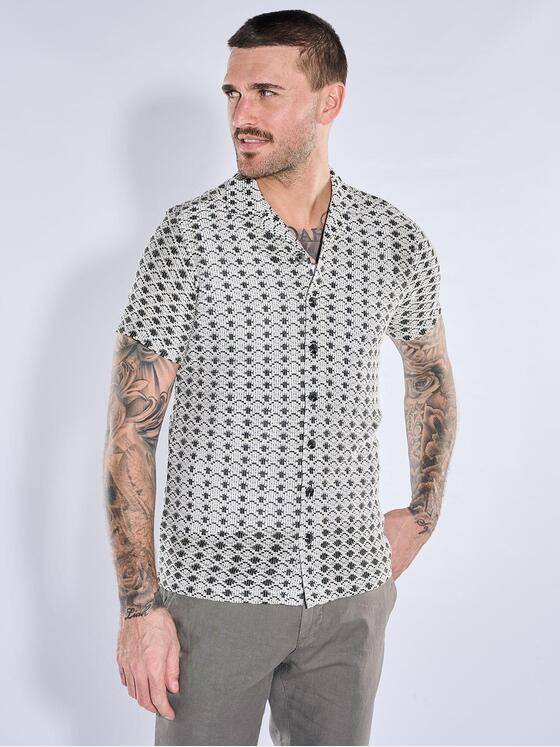 emilio adani Herren Kurzarm-Hemd in Crochét-Optik Naturweiss 40717