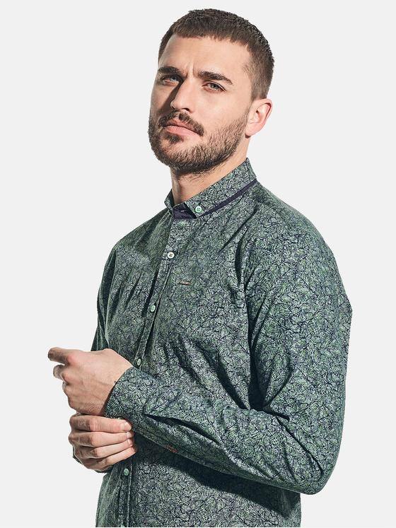 emilio adani Herren Langarmhemd mit All-Over Print Grün 31349