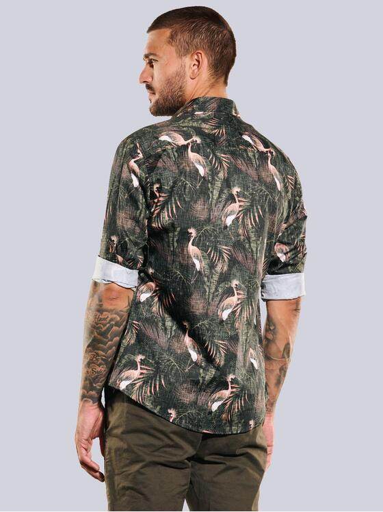 emilio adani Herren Langarm-Hemd aus Satin Grün 35780