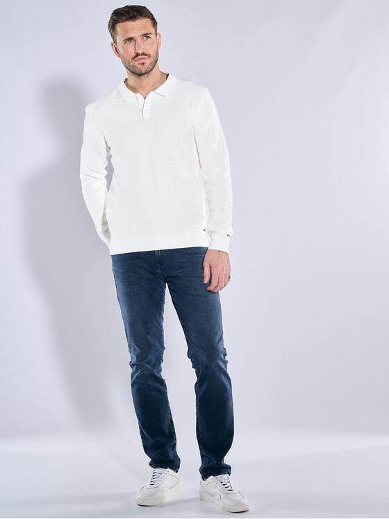 emilio adani Herren Pullover mit Polo-Kragen Weiß 38679