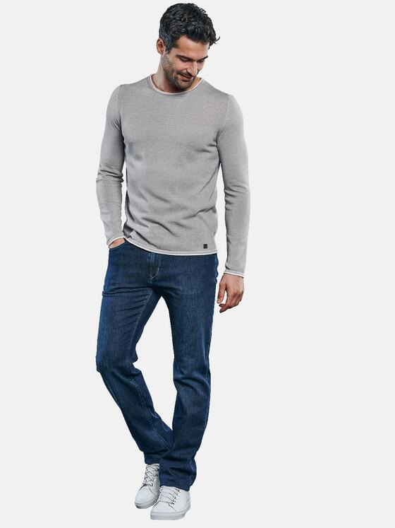 ENGBERS GERMANY Herren Leichter Rundhalspullover mit Rollkantendesign. Silbergrau 31519