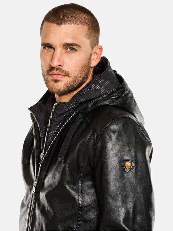 emilio adani Herren Lederjacke mit Inlet Schwarz 34072