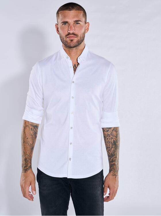 emilio adani Herren Jersey-Hemd Langarm Reinweiss 35161