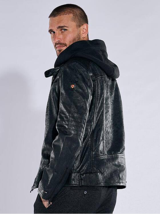 emilio adani Herren Lederjacke Schwarz 37999