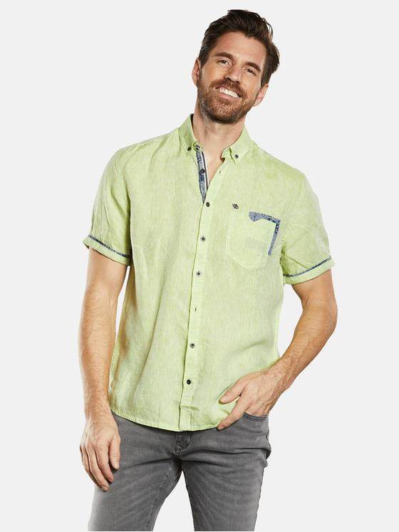 engbers Herren Kurzarm-Hemd aus Leinen Limonengelb 34667
