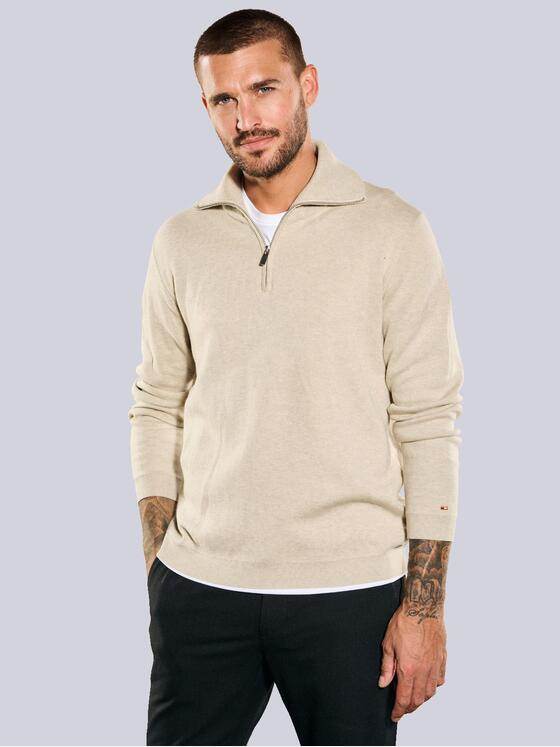 emilio adani Herren Pullover mit Troyerkragen Beige 35734
