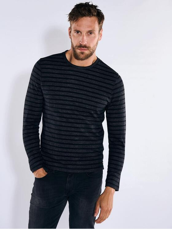 emilio adani Herren Langarm-Shirt gestreift Schwarz 36193