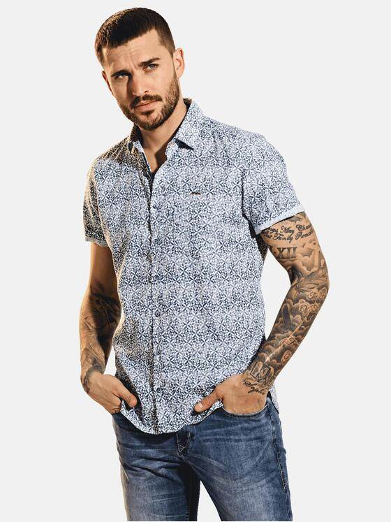 emilio adani Herren Kurzarm-Hemd gemustert Blau 31531