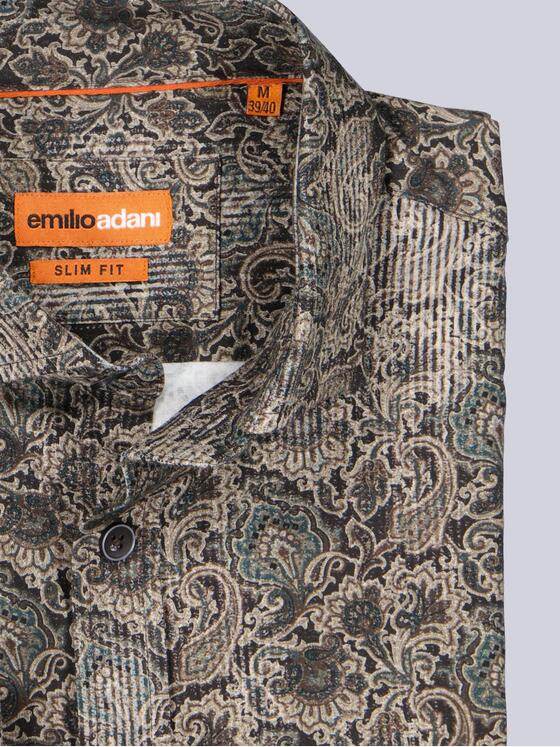emilio adani Herren Jerseyhemd mit Paisley-Muster Braun 40938