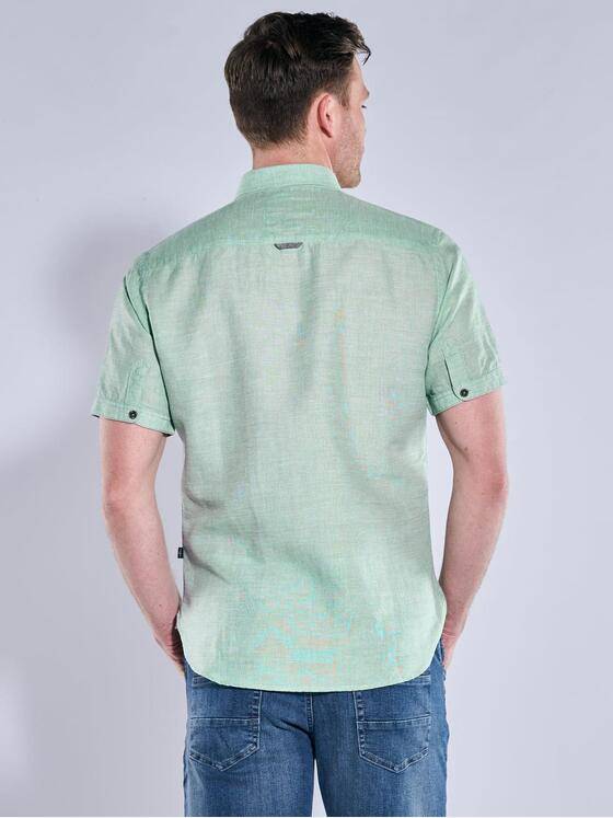 engbers Herren Kurzarm-Hemd mit Leinenanteil Gruen 38381