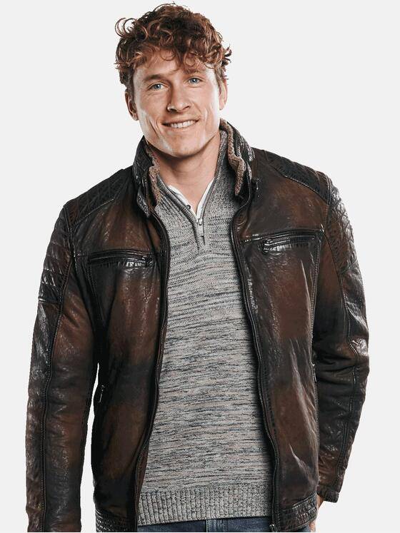 engbers Herren Lederjacke mit Kunstpelz Braun 30162