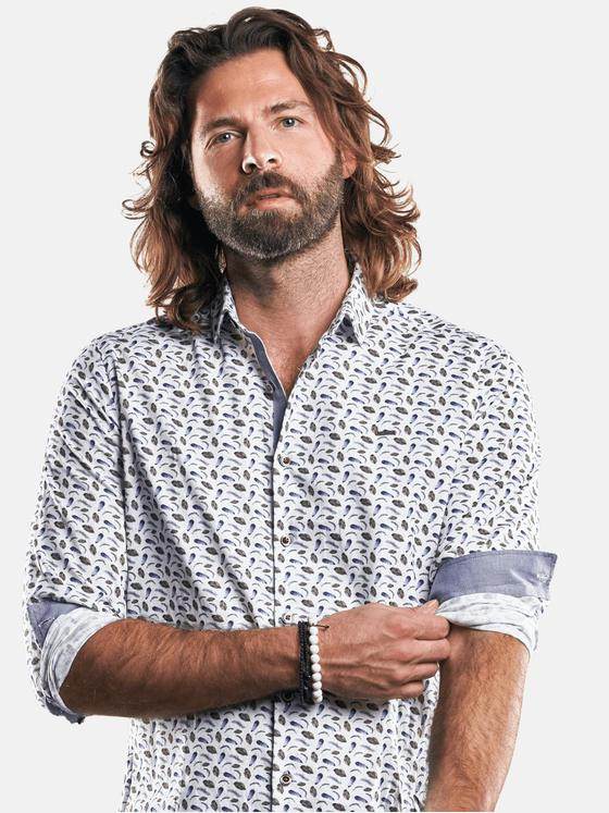 emilio adani Herren Hemd mit Minimal-Feder-Print Blau 29502