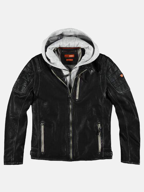 emilio adani Herren Lederjacke mit integrierter Sweatjacke Schwarz 29138