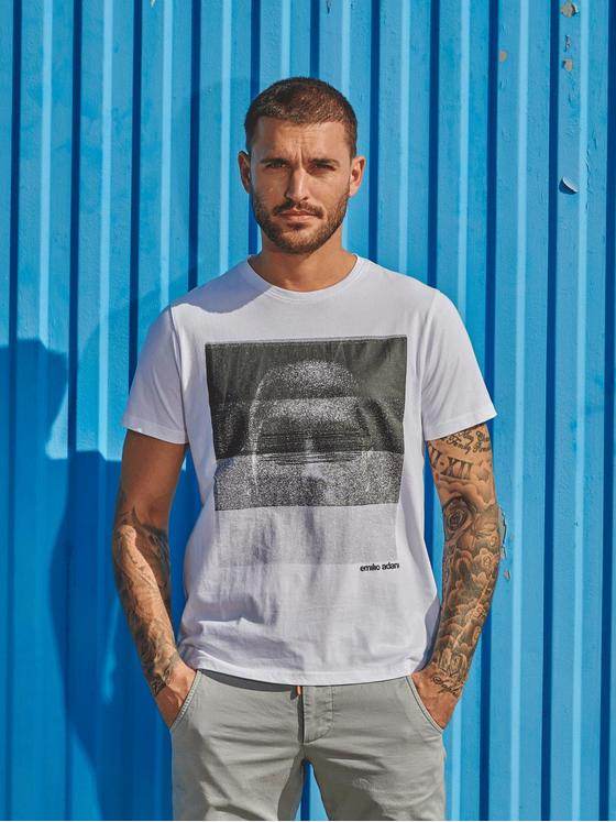 emilio adani Herren T-Shirt mit Statement-Print Weiß 32762