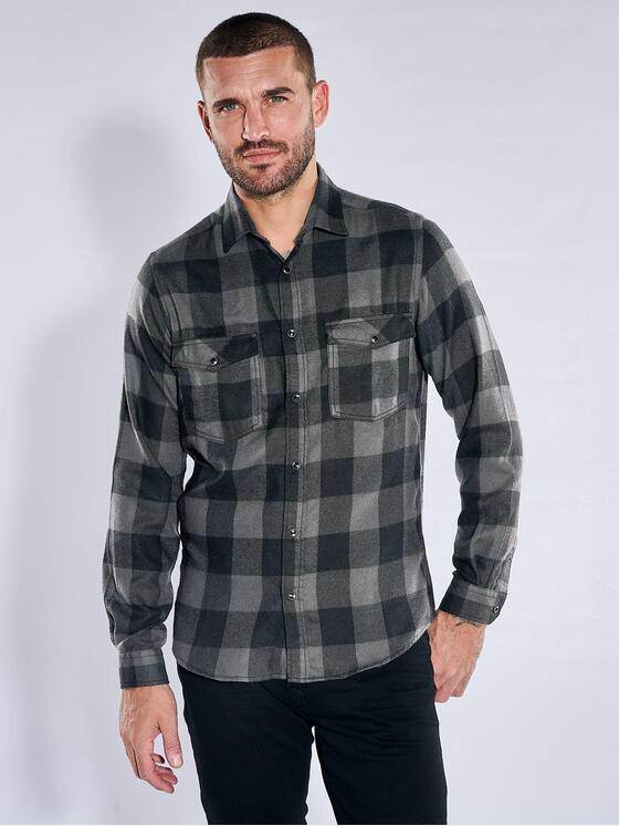 emilio adani Herren Karo-Hemd mit Brusttaschen Anthrazit 40900