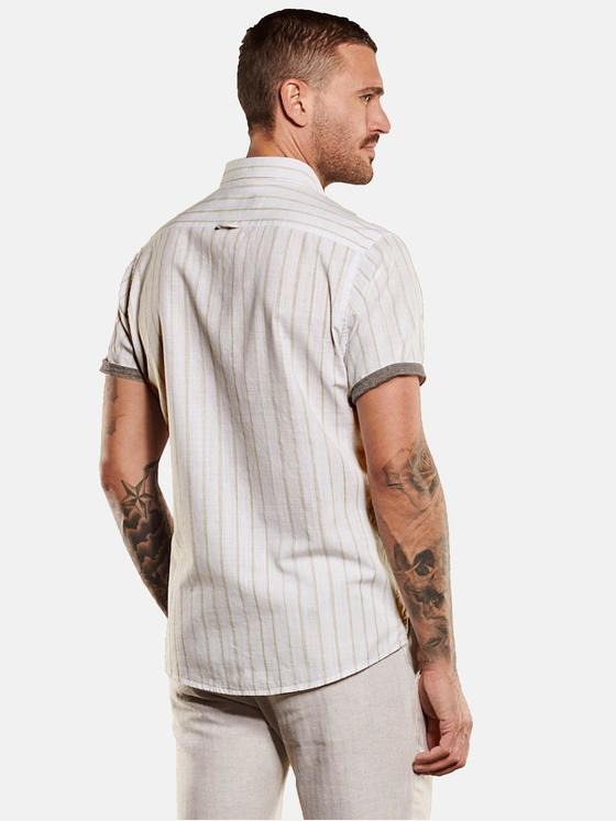 emilio adani Herren Kurzarm-Hemd gestreift Beige 34445