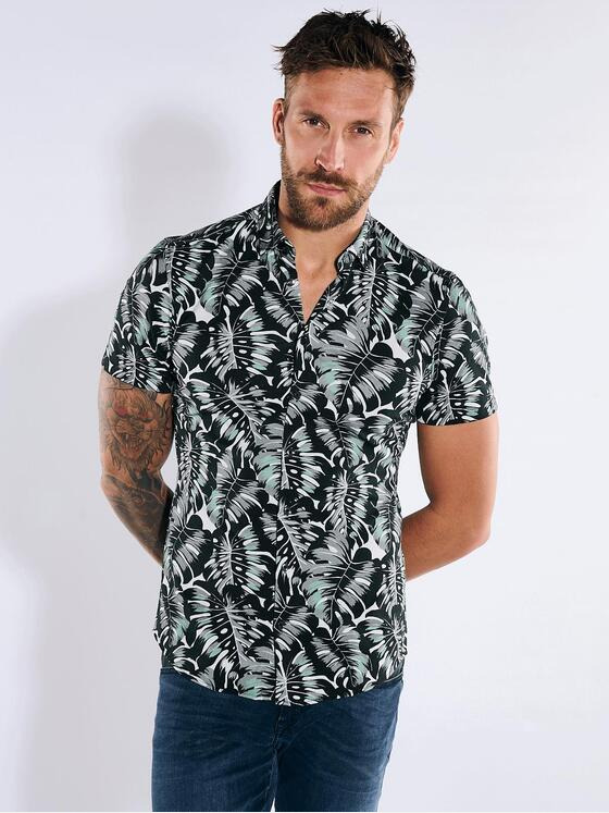 emilio adani Herren Kurzarm-Hemd slim fit Türkis 36222