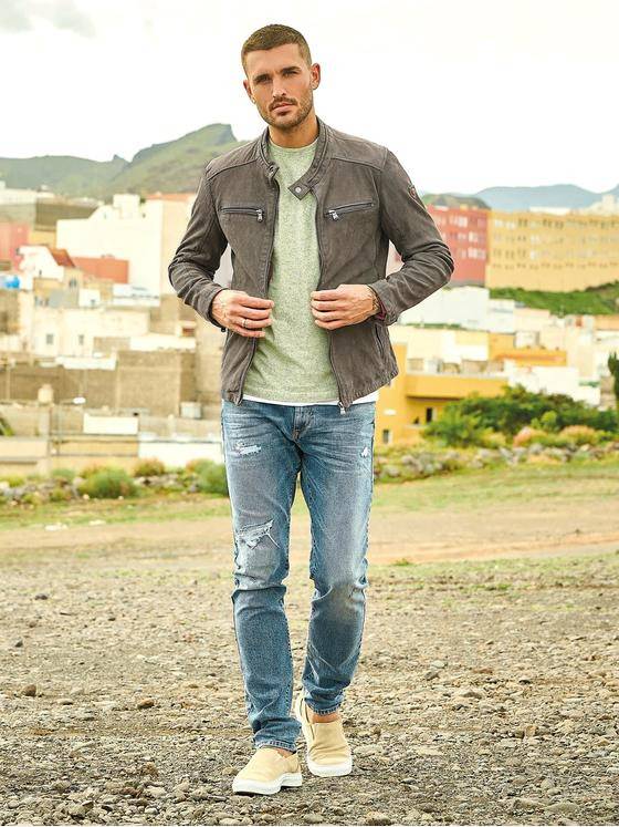 emilio adani Herren Lederjacke slim fit Grau 34453
