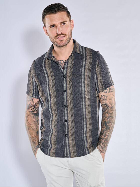 emilio adani Herren Kurzarm-Hemd gestreift Anthrazit 38520