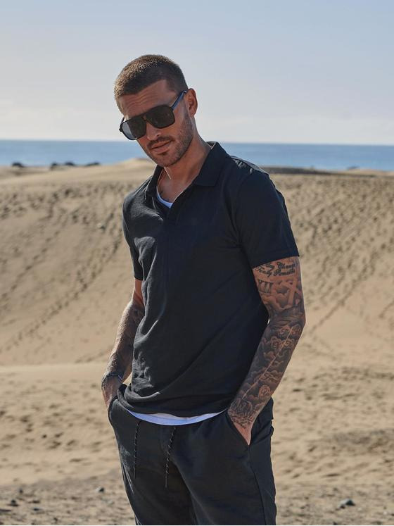 emilio adani Herren Polo-Shirt mit Leinenanteil Schwarz 34512