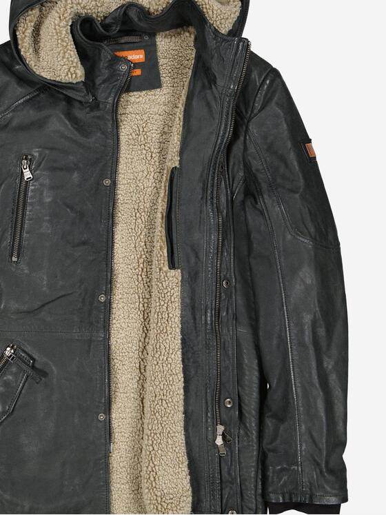 emilio adani Herren Lederjacke slim fit Grau 37429