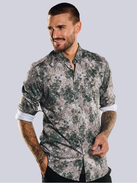 emilio adani Herren Langarm-Hemd gemustert Beige 35360