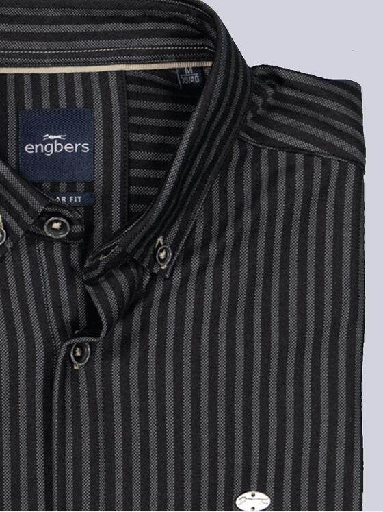 engbers Herren Langarm-Hemd gestreift Schwarz 36081