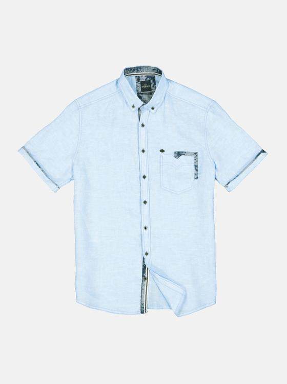engbers Herren Kurzarm-Hemd aus Leinen Blau 34668