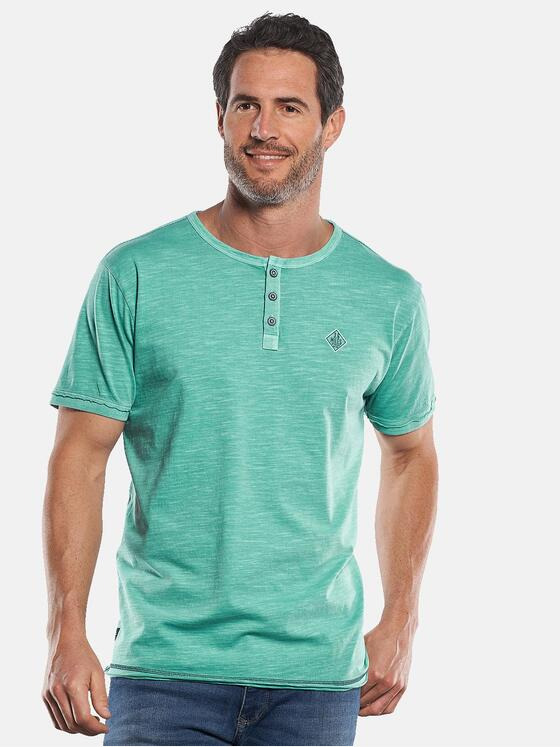 engbers Herren T-Shirt mit Knopfleiste und Kontrastdetails Grün 29800