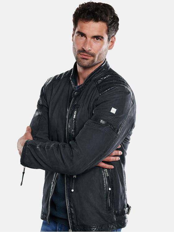 engbers Herren Lederjacke mit Hoodie-Inlet Blau 31862