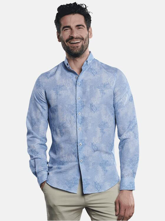 ENGBERS GERMANY Herren Langarm-Hemd aus Leinen Blau 31643