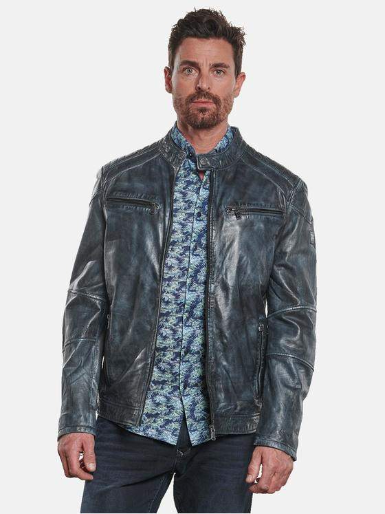 engbers Herren Lederjacke mit Steppelementen Petrolblau 32590