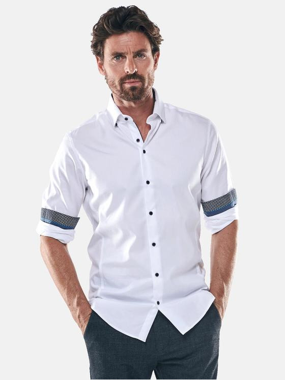 ENGBERS GERMANY Herren Dezent gemustertes Langarmhemd Reinweiss 30530