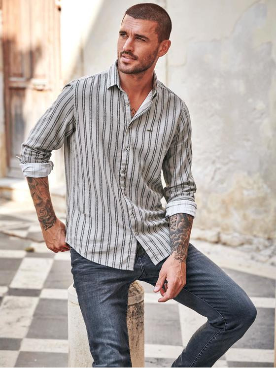 emilio adani Herren Langarm-Hemd gestreift Braun 35558