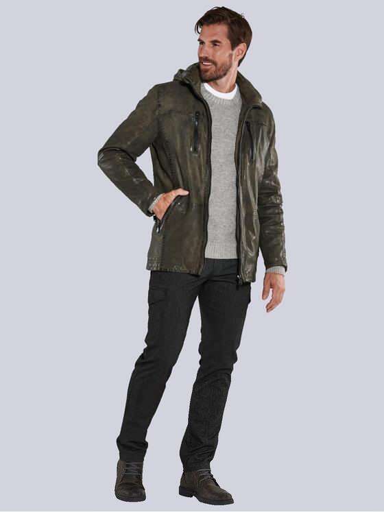 engbers Herren Lederjacke mit abnehmbarer Kapuze. Grün 35441