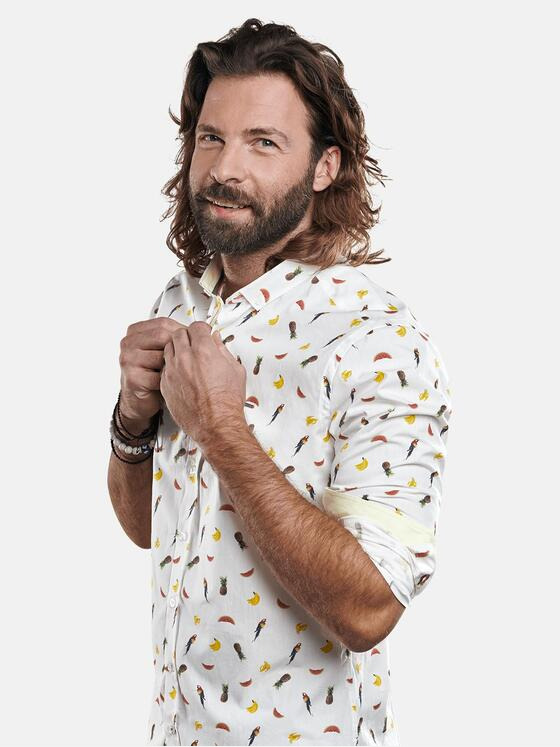 emilio adani Herren Baumwollhemd mit Fancy-Druck Weiß 29507