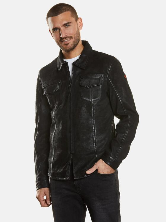 emilio adani Herren Leder-Hemd aus Nubuk-Leder Schwarz 34220