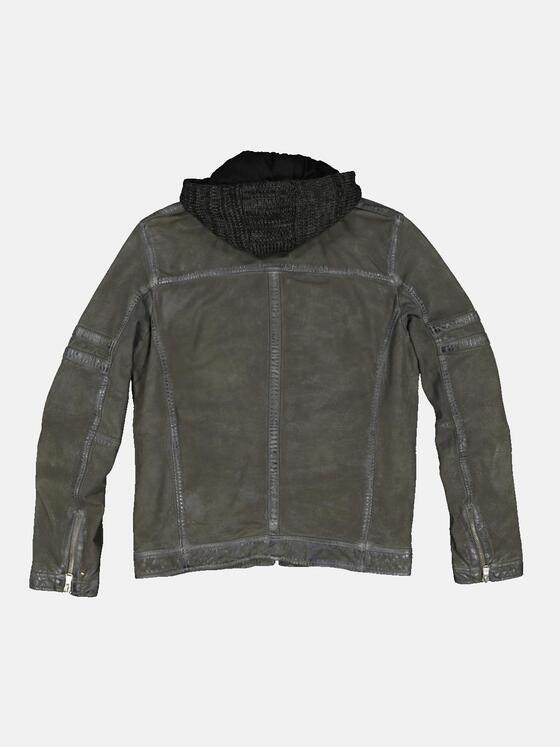 emilio adani Herren Lederjacke mit abnehmbarer Kapuze Grün 33526