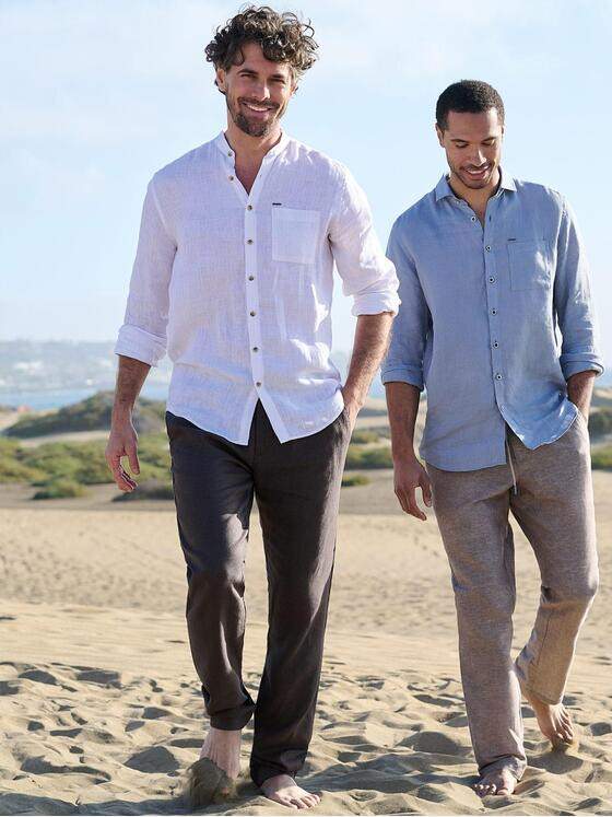 emilio adani Herren Hemd aus 100% Leinen Naturweiss 40337