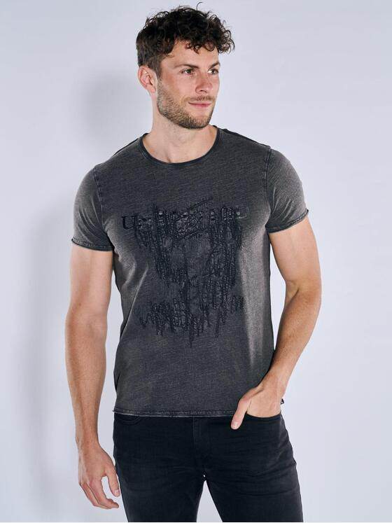 emilio adani Herren T-Shirt uni Schwarz 39308