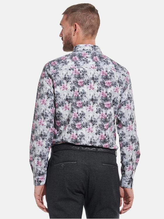 emilio adani Herren Langarm-Hemd mit floralem Print Rot 32057