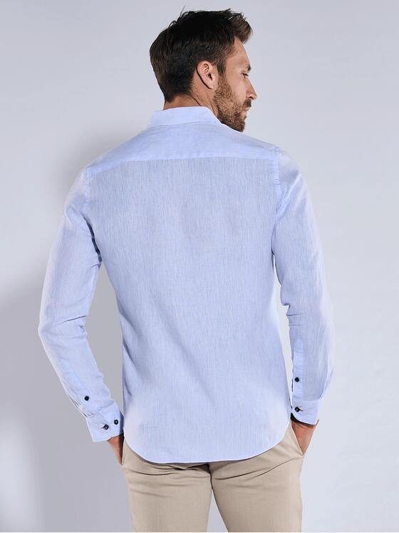 emilio adani Herren Langarm-Hemd aus Leinen Blau 36690