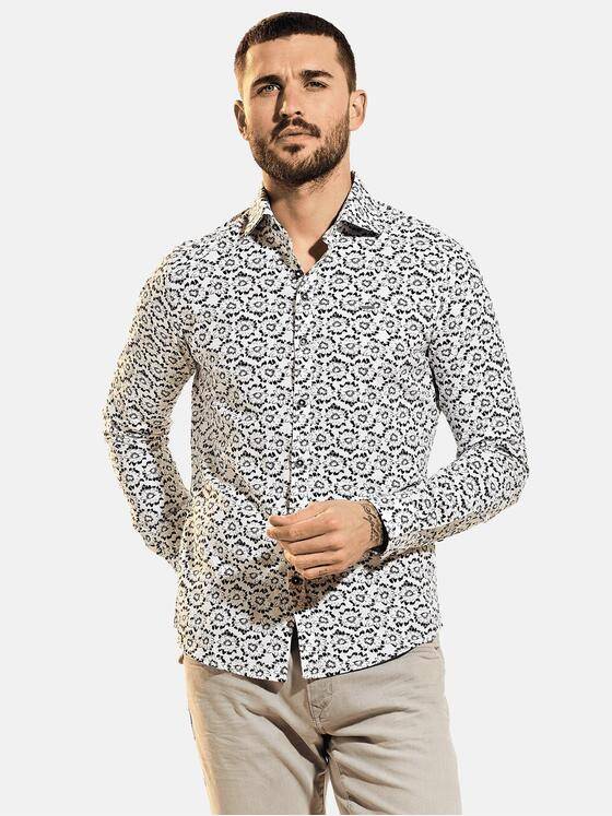 emilio adani Herren Modisches Langarmhemd mit floraler Musterung Schwarz 31542