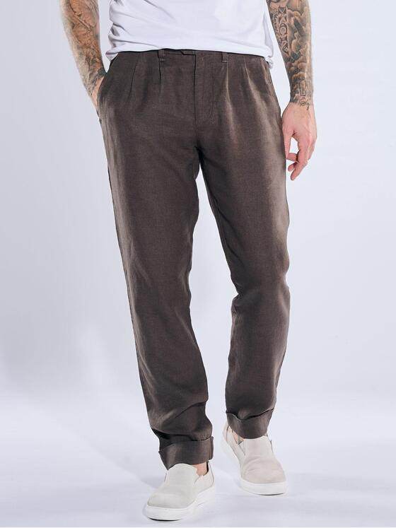 emilio adani Herren Chino aus 100% Leinen Dunkelbraun 40687
