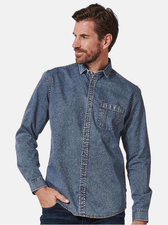 engbers Herren Langarm-Hemd in Denim-Optik Blau 35326